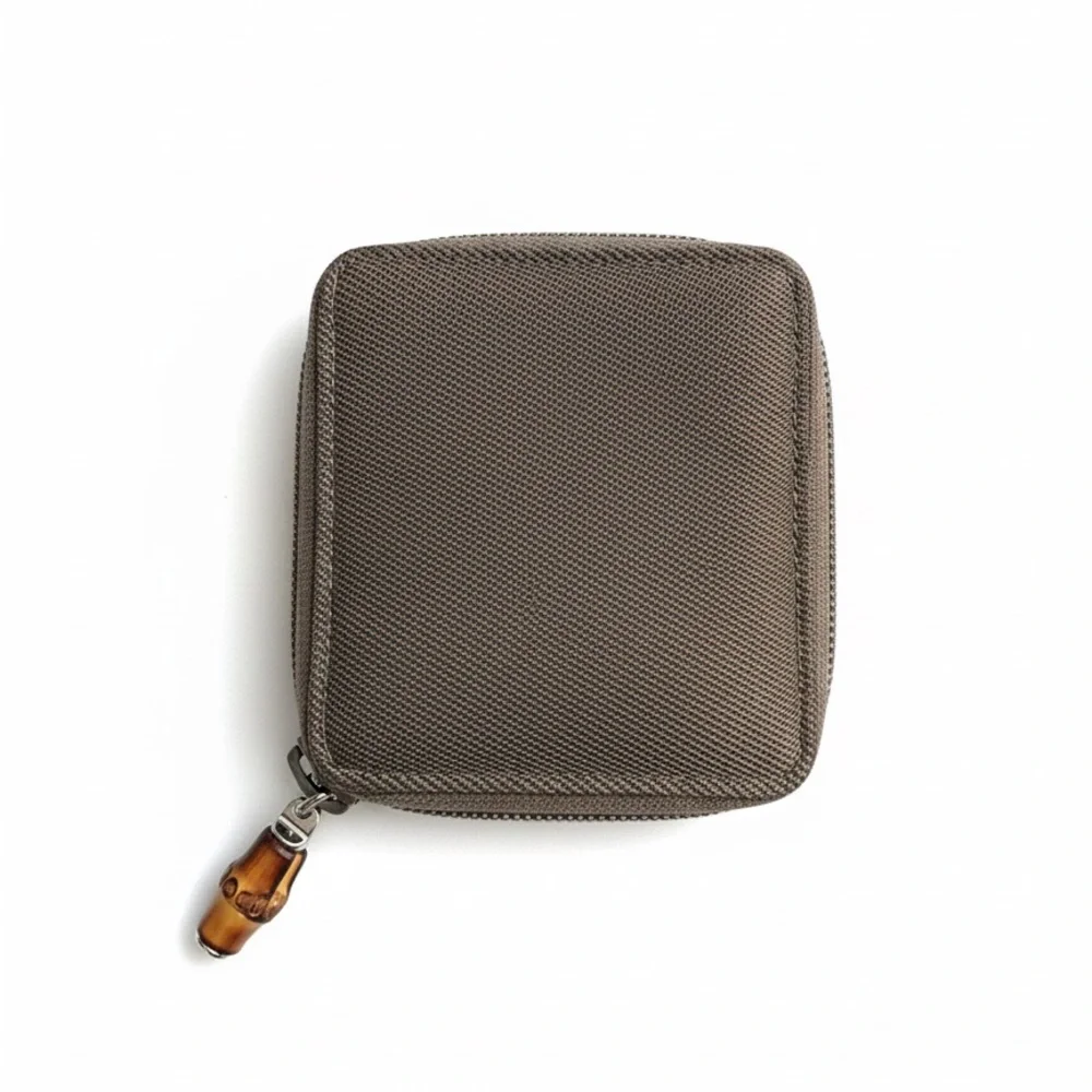 Gucci Khaki Nylon Zippered Wallet with Bamboo